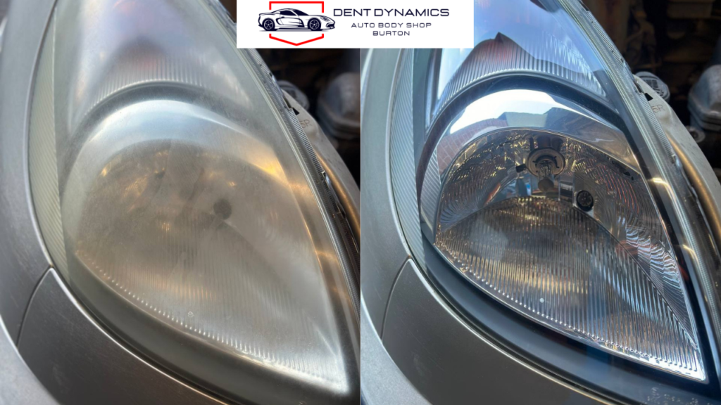 Oxidised plastic headlights with UV damage