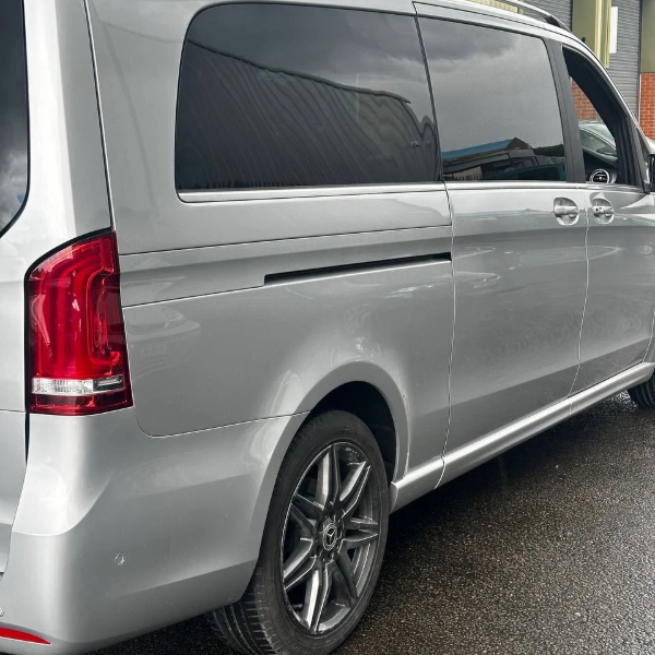 Auto body repair Burton-on-Trent – repaired rear quarter panel on silver Mercedes van