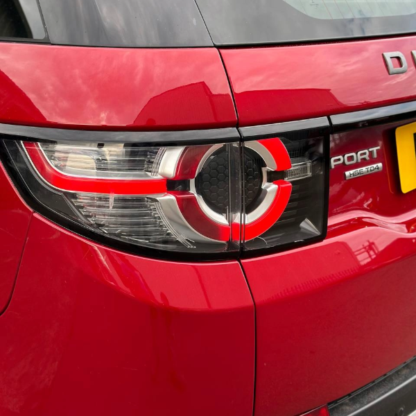 Car body repair Burton-on-Trent – repaired rear panel dent on red Range Rover